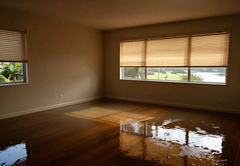 Water-damaged kitchen in South Coogee before drying